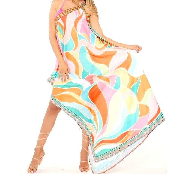 RANEES Crystal Embellished Resortwear One-Shoulder Cover Up Dress - Picture 1 of 8